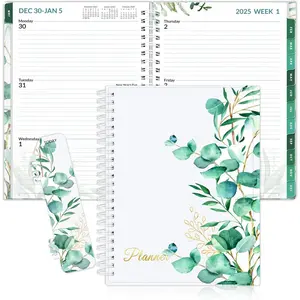 2025 Weekly and Monthly Planner - from January 2025 - December 2025, 6.4" x 8.3" Daily Agenda Planner with Monthly Tab, Flexible Cover, Note Pages, Pockets, Bookmark, Spiral Binding, Greenery