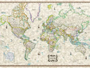 Antique World Wall Map Poster Old World Style Modern Info - 36"x24" Rolled Paper