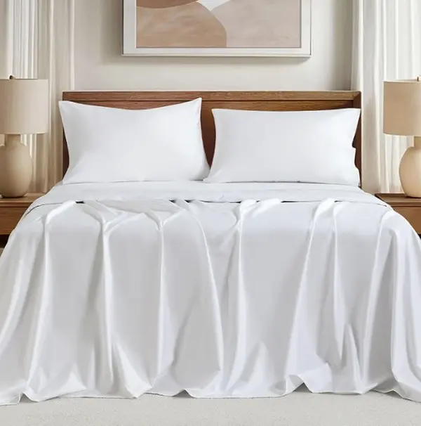 FANSACE 4-Pieces Egyptian Cotton Bedding Set - Queen/King Size, 1200 TC Silky Soft Cooling Sateen, OEKO-TEX Certified Breathable Fabric, 19" Deep Pocket, Machine Washable, Fitted Bedsheet Sets