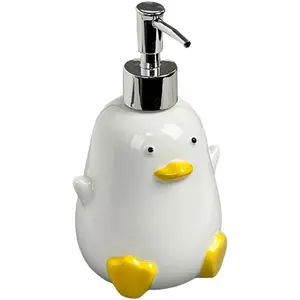 Cute Duck Ceramic Soap Dispenser with Plasic Pump, Refillable Lotion Soap Bottle, Dish Soap Dispenser, Hand Soap Dispenser