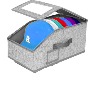 Stackable Hat Storage Boxes for Baseball Caps Holds 24 Caps Organizer for Closet Sturdy Snapback Boxes with Clear Window Grey 2 Pcs