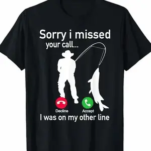 Fishing Phone Call with Fishing Line - Funny Fish Fisherman T-Shirt Printed short sleeved T-shirt shirts  men CPD