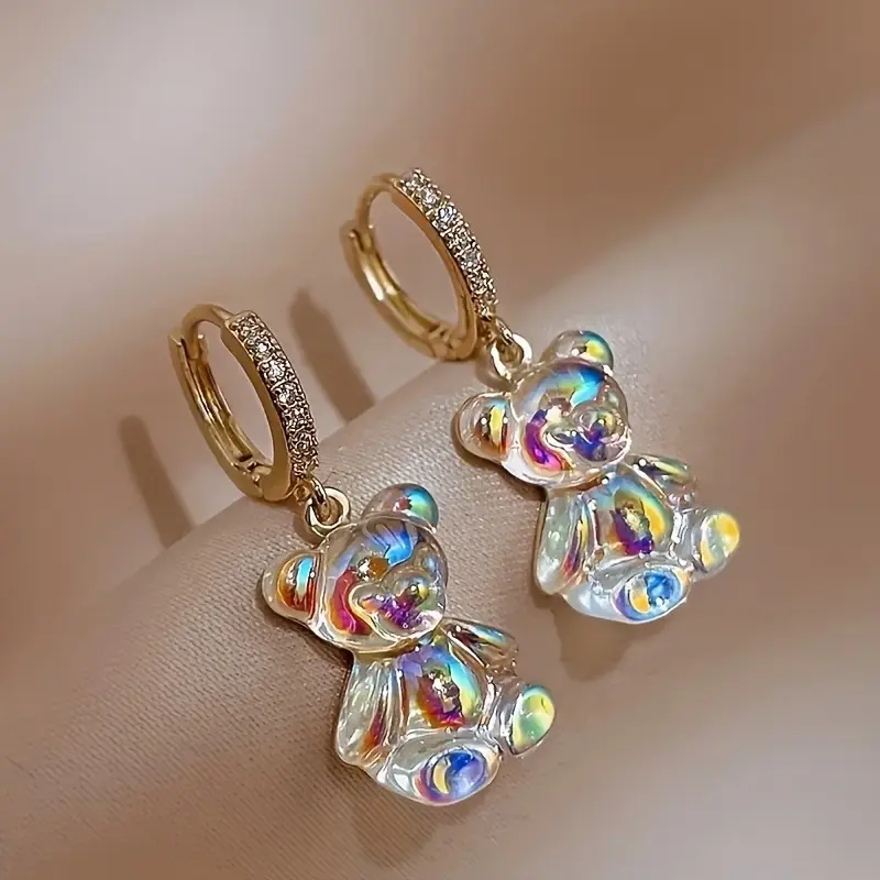 2pcs/ Pair Adorable Glittering Bear Drop Earrings - Fashionable Daily Accessories for Teenage - Heartwarming Holiday Birthday Gift for Family and Best Friends