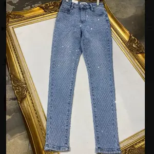 Ruby09-Skinny Denim Jeans with Full Embellishment Rhinestones High Waist Slim Fit Women's Fashion