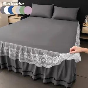 Solid Color Ruffle Trim Bed Skirt & Pillowcase Set, 3 Counts/set Including 1 Bed Skirt & 2 Pillowcases, Soft Fabric Comfortable Bedding Set for Bedroom, Hotel, Dormitory