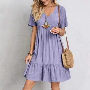 Spring 2026 new fashion trend women's dress loose casual short sleeved waist flowing dress mid  twenties  outfits