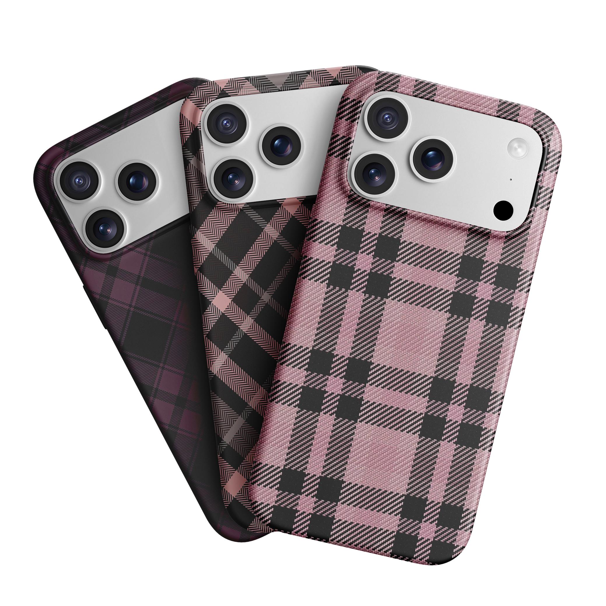 Fashion Tartan Checkered 2-in-1 Phone Case for iPhone 17/16/15/14/13 Pro Max Pink Black Plaid Protective Case