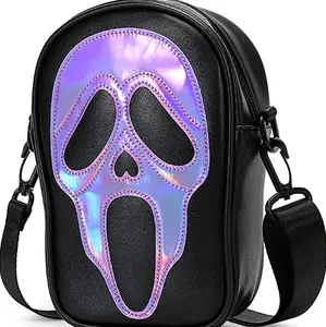 Ghost Mask Halloween Crossbody Purse for Women - Cute Novelty PU Leather Bag, Spooky Shoulder Bag with Adjustable Strap, Lightweight, Waterproof, Perfect Halloween Gift, holographic