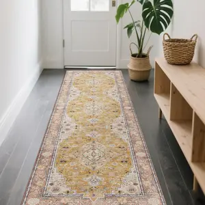 Vintage Runner Rug for Hallway &, Non-Slip Long Rug, 2'x 8' Orange