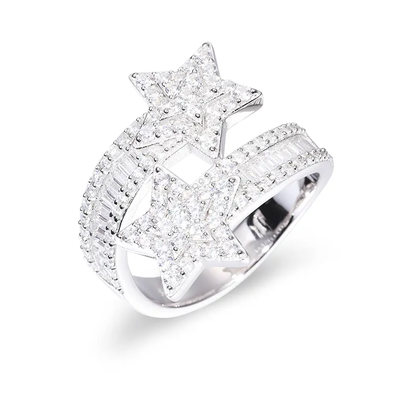 Star Ring UCCIYO Lab-Created Moissanite UCCIYO 925 Sterling Silver Moissanite Star Rings For Women Luxury Bling Iced Out Bright Stars S925 Wedding Engagement Party Gift【#R297】