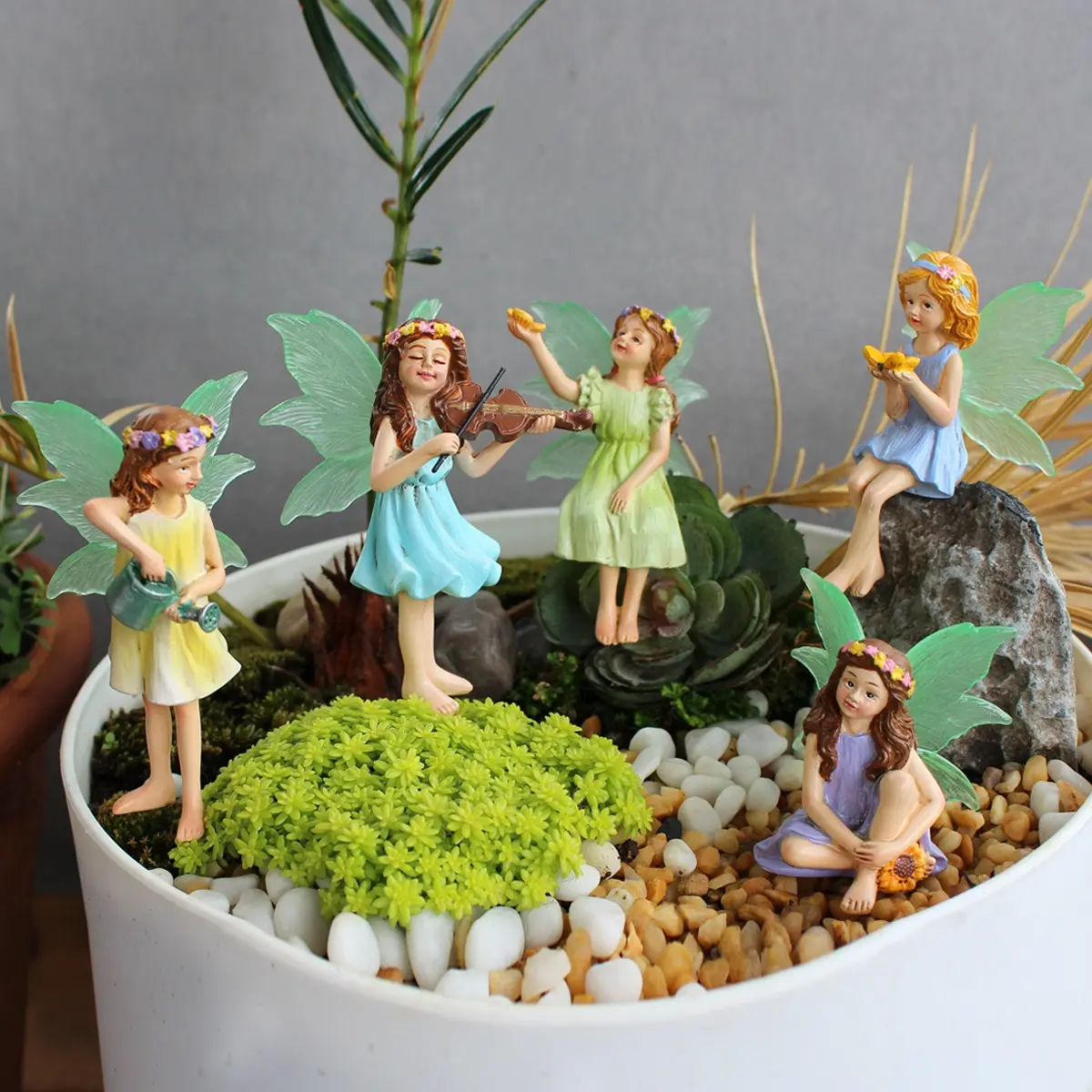 5pcs Butterfly Fairy Statue Resin Sculptures, Creative Micro Landscape Garden Ornament, Indoor Outdoor Tabletop Decoration