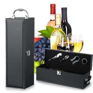 Bottle Wine Carrier,Leather Wine Gift Boxes ,for Wedding, Anniversary,Travel, Restaurant, Party, Gifts for Wine Lovers , Storage Box for Home Bar Wine Collection With 4pcs Wine Accessories Set