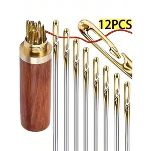 12 Pcs Stainless Steel Sewing Needles, Easy Thread Side Hole Pins, Hand Stitching Tools for Seniors, DIY Home Craft Supplies