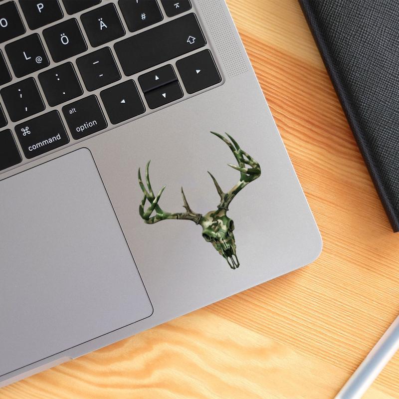 Whitetail Deer Skull Camo Sticker, Hunting Rustic Style, Buck Skull Decal for Trucks, Coolers, Gun Cases, Gift for Hunters