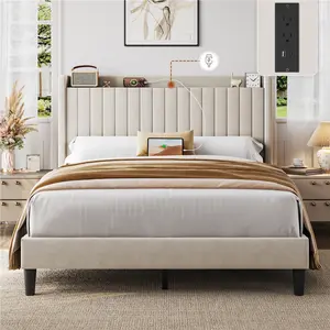 【USB Ports】Yaheetech Upholstered Bed Frame Full/Queen Velvet with Charging Ports, Storage Shelf, 800 lb Maximum Weight Capacity, No Box Spring Needed 【USB Ports】Yaheetech Upholstered Bed Frame Full/Queen Velvet with Charging Ports, Storage Shelf, 800 lb Maximum Weight Capacity, No Box Spring Needed