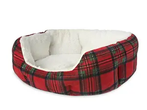 NEW Small Dog and Cat Cuddler Bed Red and Black Plaid 18 x 16 inches Comfortable Eco-Friendly Pet Bed for Small Pets up to 20 lbs