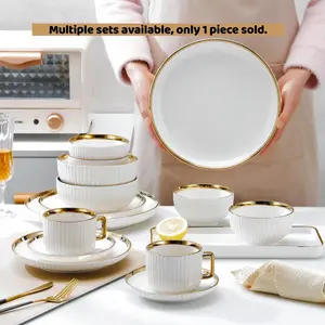 Multiple Ceramic Tableware Sets - Customize Your Own Combination, Vertical Stripes, Suitable for Multiple People, Dishwasher & Microwave Safe, Ceramic Dinnerware Set