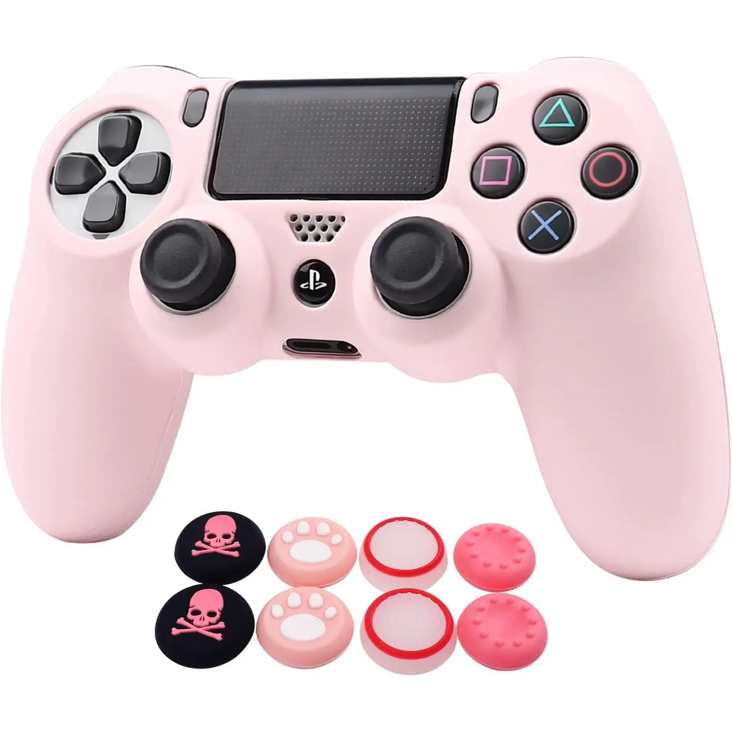 Pink Controller  for PS4, Silicone Controller Cover Skin Protector Compatible with PS4 Slim/PS4 Pro Controller (Pink Pro Thumb Grip x 6, Cap Grip x 2)(Camouflage Pink+White Pink