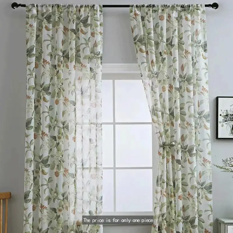 Floral Print Window Screening, 1 Count Decorative Mesh Drapes, Household Curtain for Living Room Bedroom