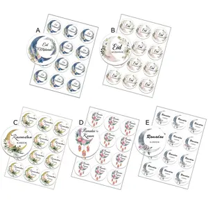 120pcs/240pcs 3cm Eid Mubarak Floral and Moon Paper Sticker Sheets Lablels Gift Lable Seal Sticker Eid Al-fitr Celebration Ramadan Kareem Party Supply Tags