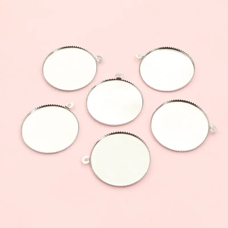 20pcs 25mm Inner Size Iron Material Rhodium Colors Simple Style Cabochon Base Cameo Setting Pendant Tray