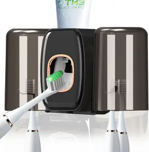 Toothpaste Dispenser Wall Mount with Toothbrush Holder, AutomaticToothpaste Squeezer 2 Cups Toothbrush Holder for Bathroom Accessories Tooth Brushing Holder Organizer and Storage