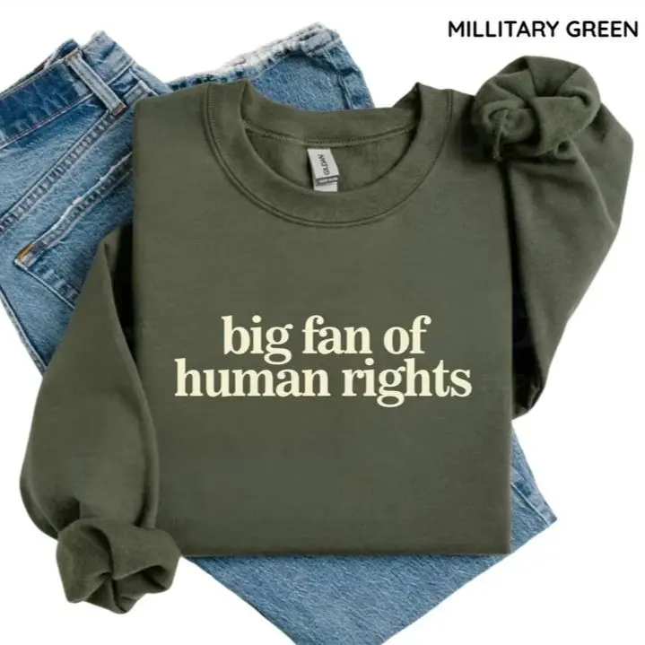 Baian - Big Fan of Human Rights Minimalist SweatShirt, No Human is Illegal Sweater, Radicalized by Decency Retro Graphic Long Sleeve Tee for Empathy