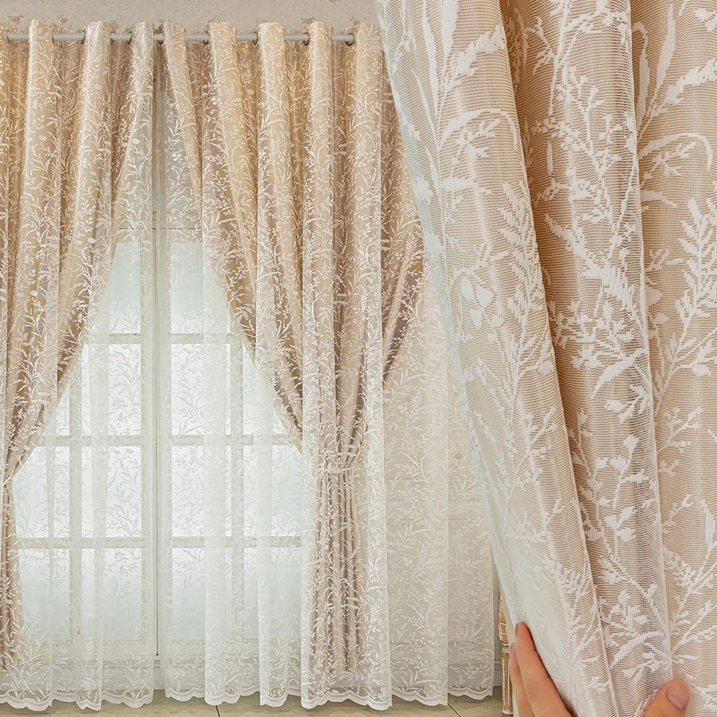Plant Pattern Embroidered Curtain, 1 Count Exquisite Elegant Single Panel Curtain, Home Decor for Living Room Bedroom Hotel, Home Decoration Curtain