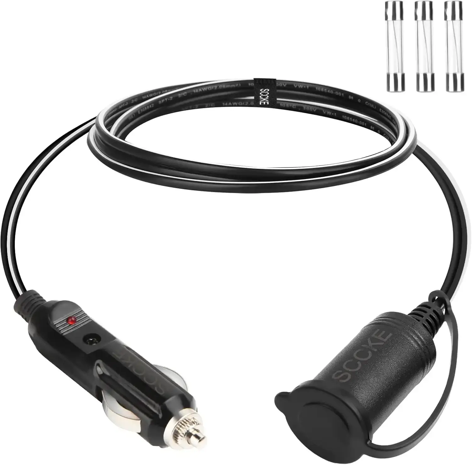 14AWG Premium Pure Copper 12V 24V Car Cigarette Lighter Socket Extension Cord, 3ft / 0.92m 14 AWG Cable Wire For Car inverter Air pump electric cup car refrigerator etc