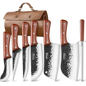 Butcher Knife Set, Hand Forged Serbian Chef Knife & Meat Cleaver Knife & Viking Knives, Meat Cutting Kitchen Knife Set for Home, Outdoor Cooking, Camping BBQ Gift Idea Men