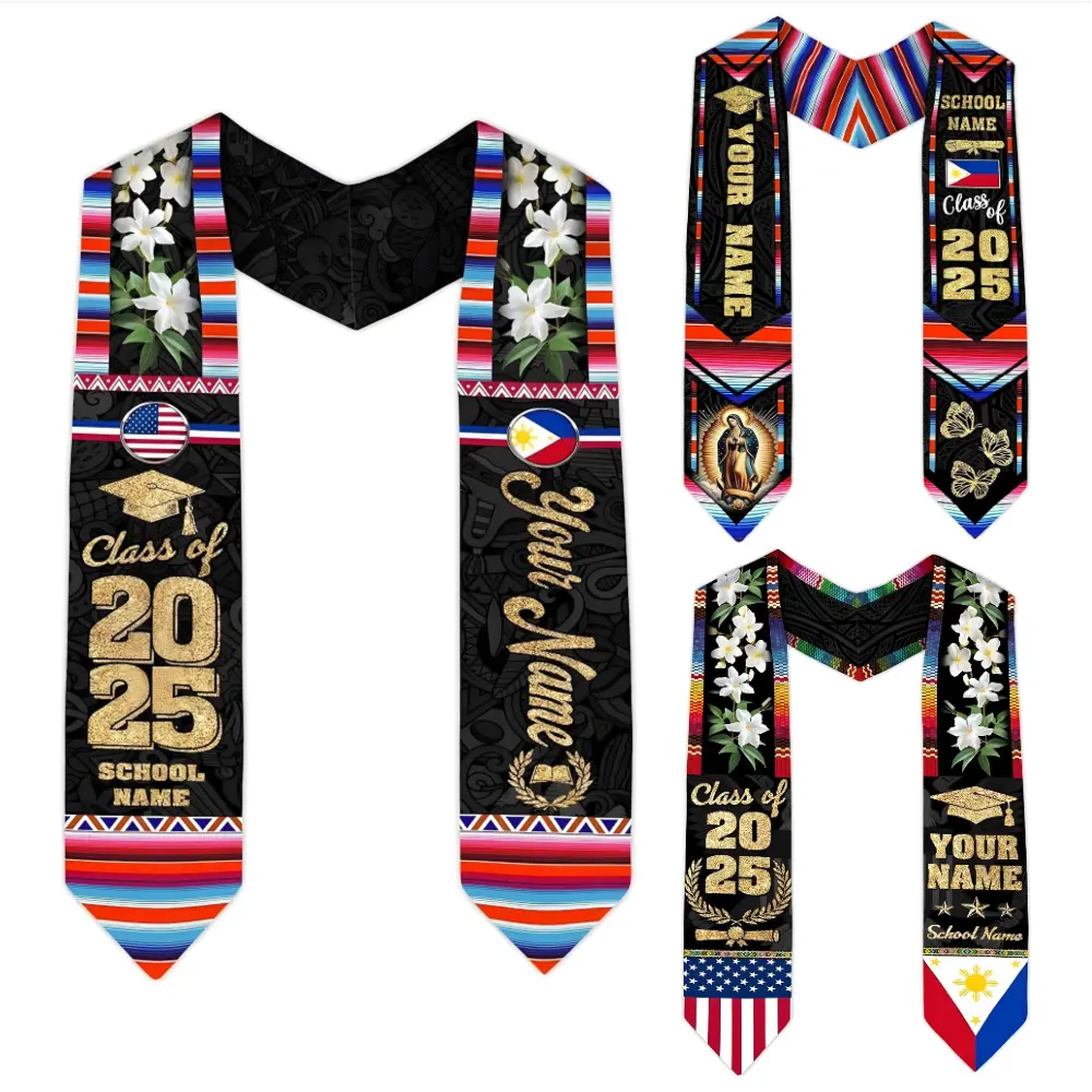 Personalized Filipino Graduation Sash 2025, Custom Philippines Graduation Stole Gift, Philippine American Flag Graduation Stole 2025