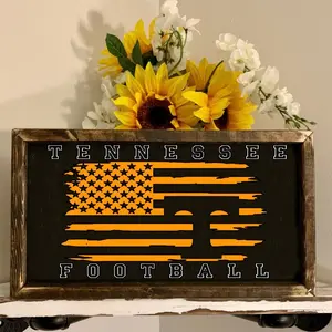 Tennessee Vols Football Flag Wood Frame Home Decor