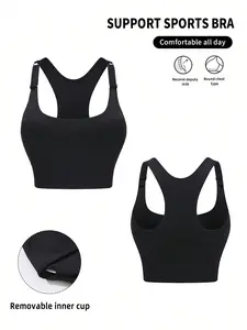 Seamless High-Elasticity High-Support Sports Bra Women's Detachable Chest Pad Design Fitness Yoga Bra with Adjustable Straps and Removable Inner Cup