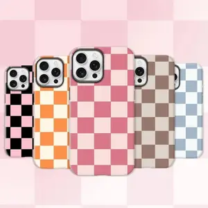 Matte Checkerboard Phone Case, Anti Slip Anti Fingerprint Design, 2 in 1 Double Layer Shockproof Protective Cover, Durable Scratch Resistant, Compatible with iPhone 11-17 Pro Max/Plus and Samsung Galaxy S22-25