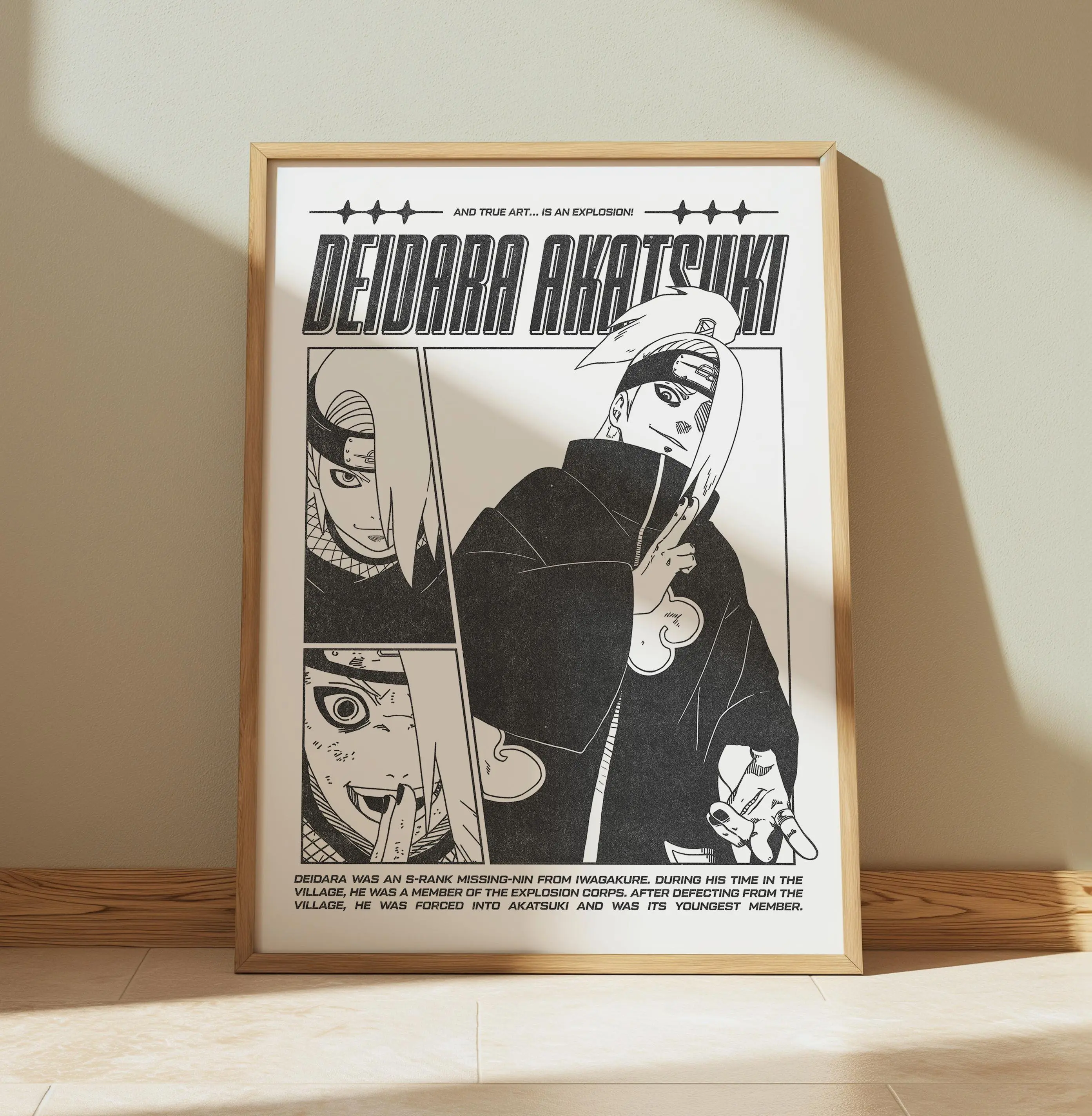 Deidara Akatsuki Manga Poster, Naruto High Quality Print.