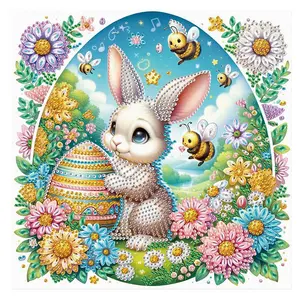 Garden Rabbit Pattern DIY Diamond Arts Colorful Painting Kit without Frame, 5D Diamond Decor Painting by Numbers Kit, DIY Wall Art Decor