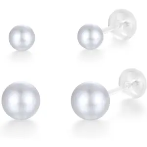 2 Pairs Plastic   Earrings for  Ears, 4mm & 6mm Lightweight Simulated Metal Free  Plastic Studs Earrings for Women Metal-allergy