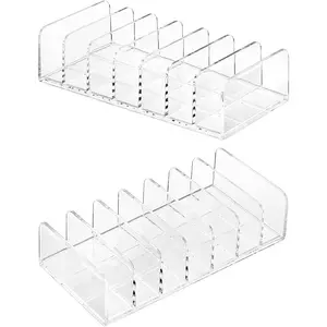 Acrylic Cash Tray 7 Slots File Organizer for Desk Clear Mail Holder Eyeshadow Makeup Palette Cosmetic Tray Vertical Letter Sorter for Desktop, Bill, Document, Notebook