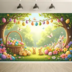 1pc DRIHANCO Easter Vinyl Backdrop Banner - Colorful Eggs & Bunny Garden Scene with Floral Design, Durable Polyester Fabric for Indoor/Outdoor Use, No Electricity Needed, Perfect for Easter, Christmas, Spring Parties & Photo Backdrops