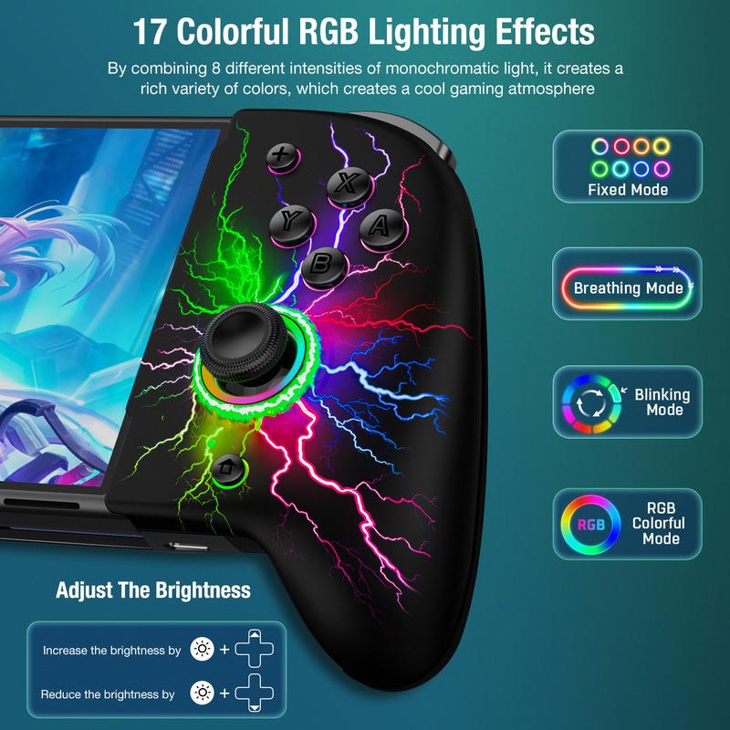 Hall Effect Joystick Switch-Controller for Nintendo Switch/OLED,One-Piece-Joypad-Controller Replacement for Wireless Switch Joycon Controller with 9 Color Lights, Ergonomic Handheld Mode/Programmable