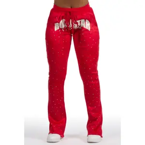Franchesca Red Rhinestone Stacked Track Pant