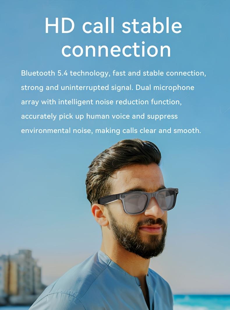 AI Smart Glasses with Camera, 8MP HD Bluetooth Camera Glasses, 2K Video Recording Sunglasses for Women Men, Real Time Translation, Voice Assistant, Open-Ear Audio for Travel, Work Vlog