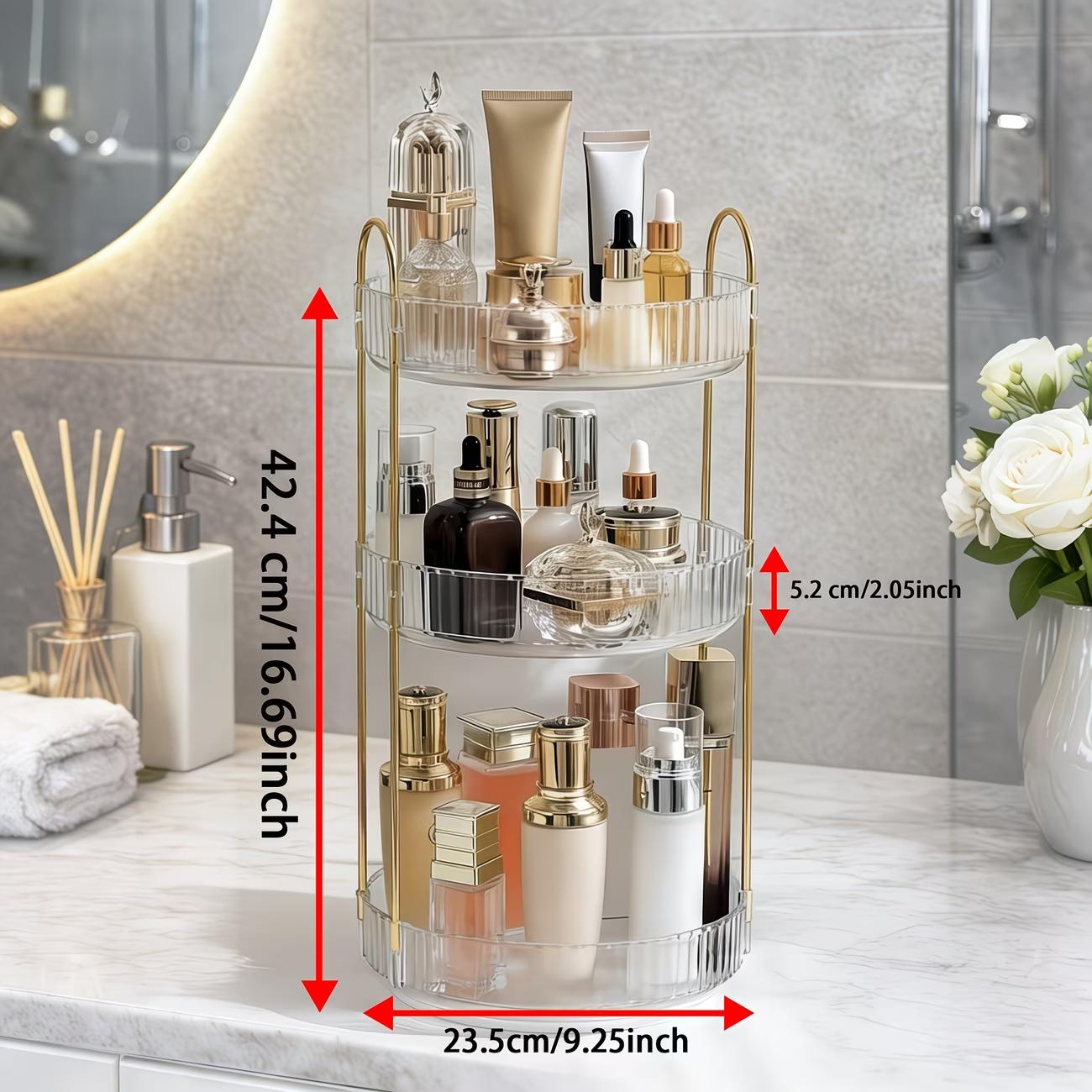 360° rotating makeup organizer, large acrylic cosmetic storage, dustproof & stackable. Perfect for cosmetics, perfumes, skincare and lipsticks. Ideal gift for girls and moms.