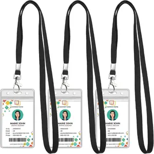 3 Pack Clear ID Badge Holder with Black Lanyard & Vertical Waterproof Design for Office, School, Travel