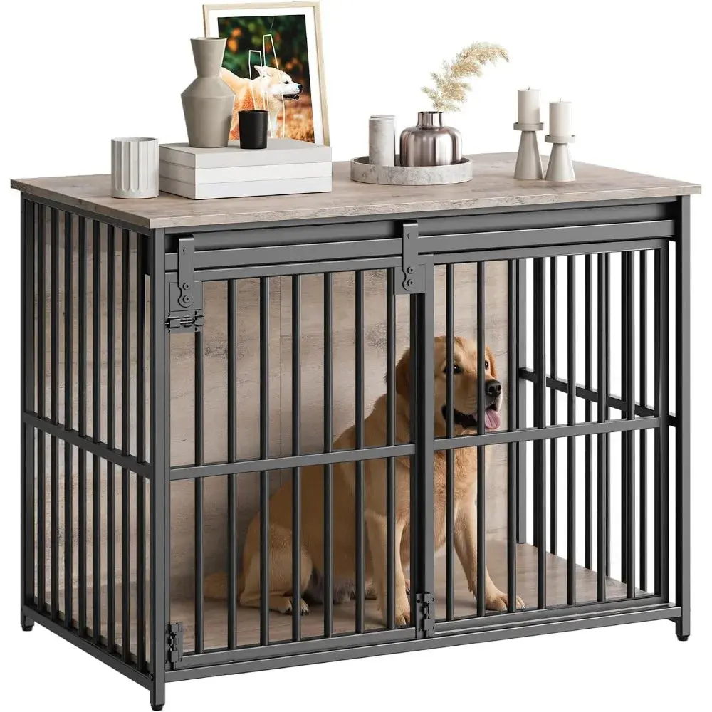 36.6" Heavy Duty Dog Crate Furniture – Sliding Barn Door Wooden Kennel & End Table