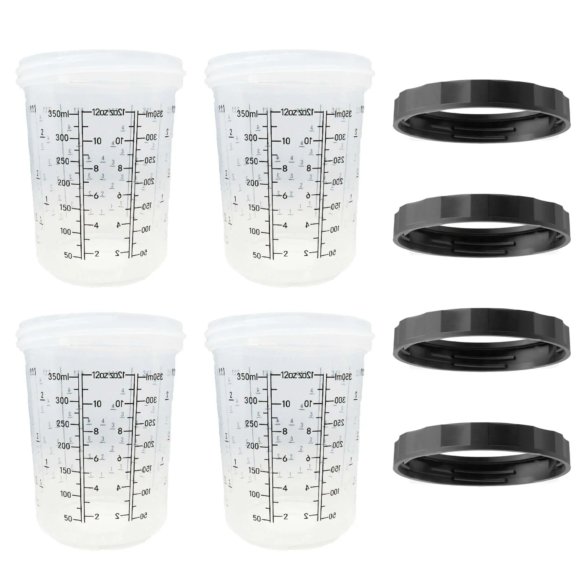 Plastic 4-Pack Disposable Medium-Size Hard Cups with Retainer Rings, 13.5oz (400ml) Capacity - OC400 Kitchen Measuring Utensil Set