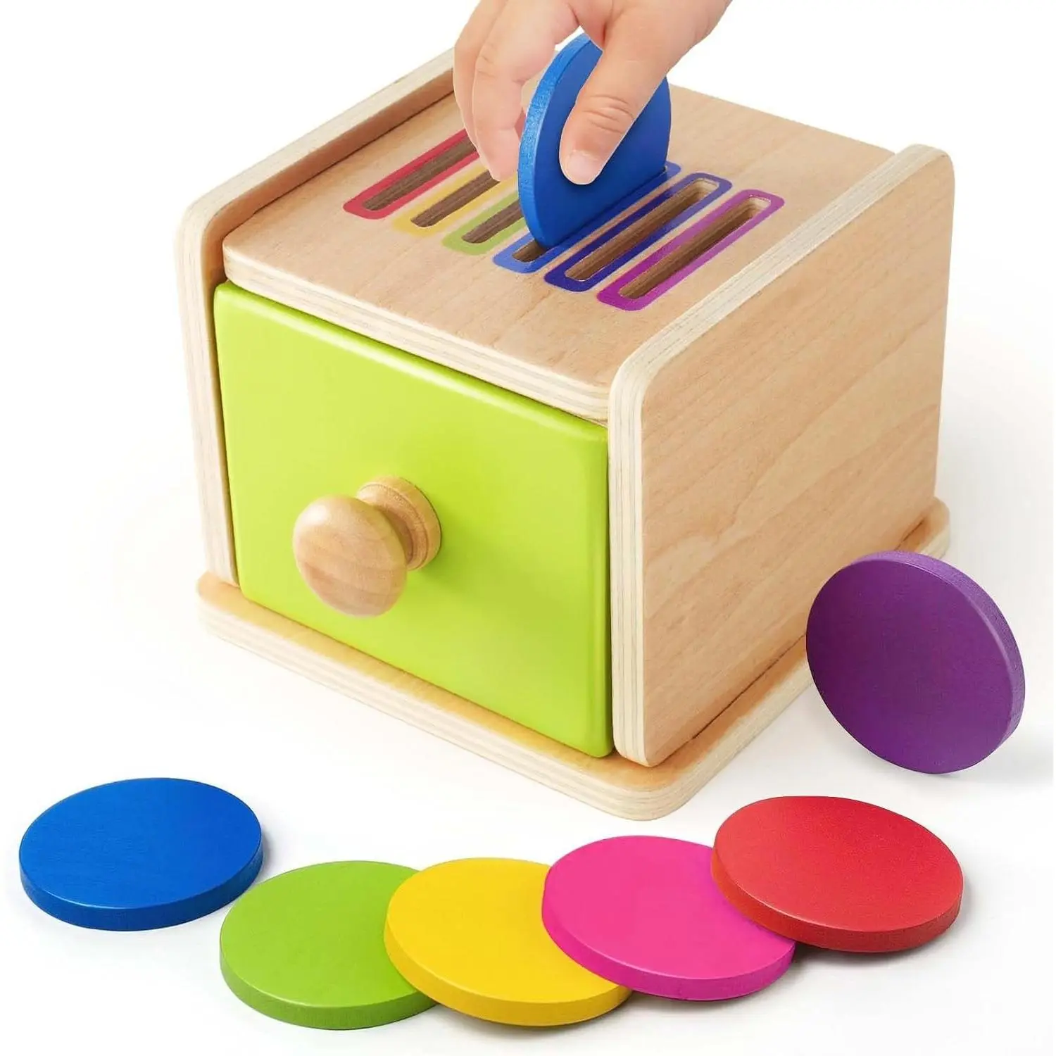 P-ITC083 Montessori Wooden Color Sorting Box for Toddlers 12-18 Months - Fine Motor Skills & Cognitive Development Toy for Baby Boys & Girls Gifts Learning Materials Infant