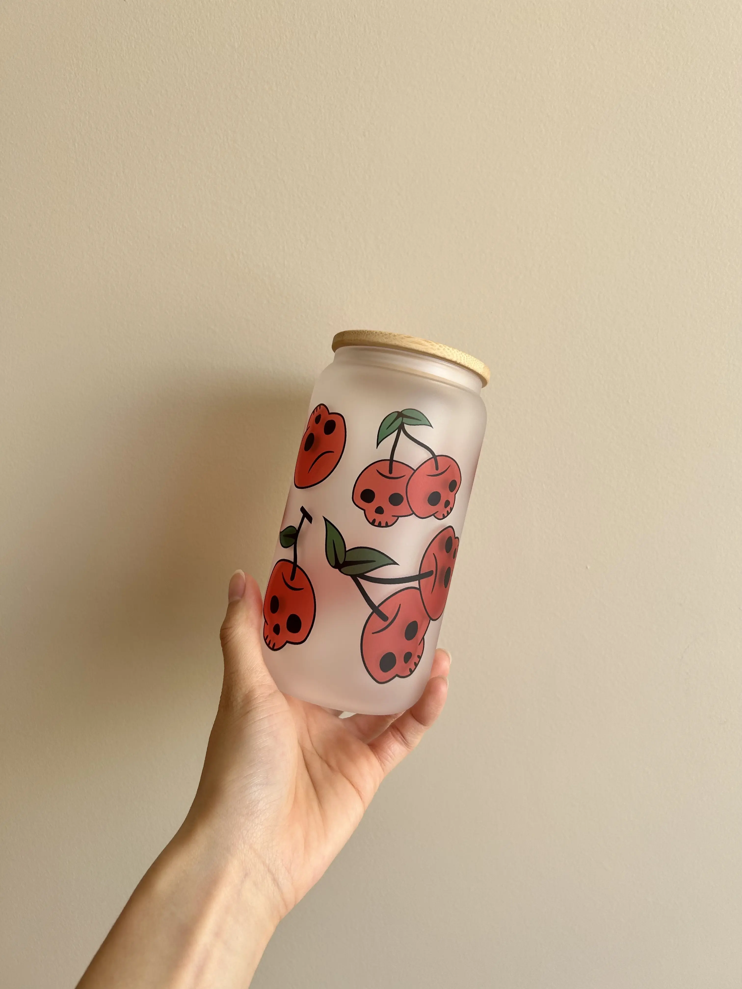 Skull Cherry Glass Cup Drinkware Tumblers Mug