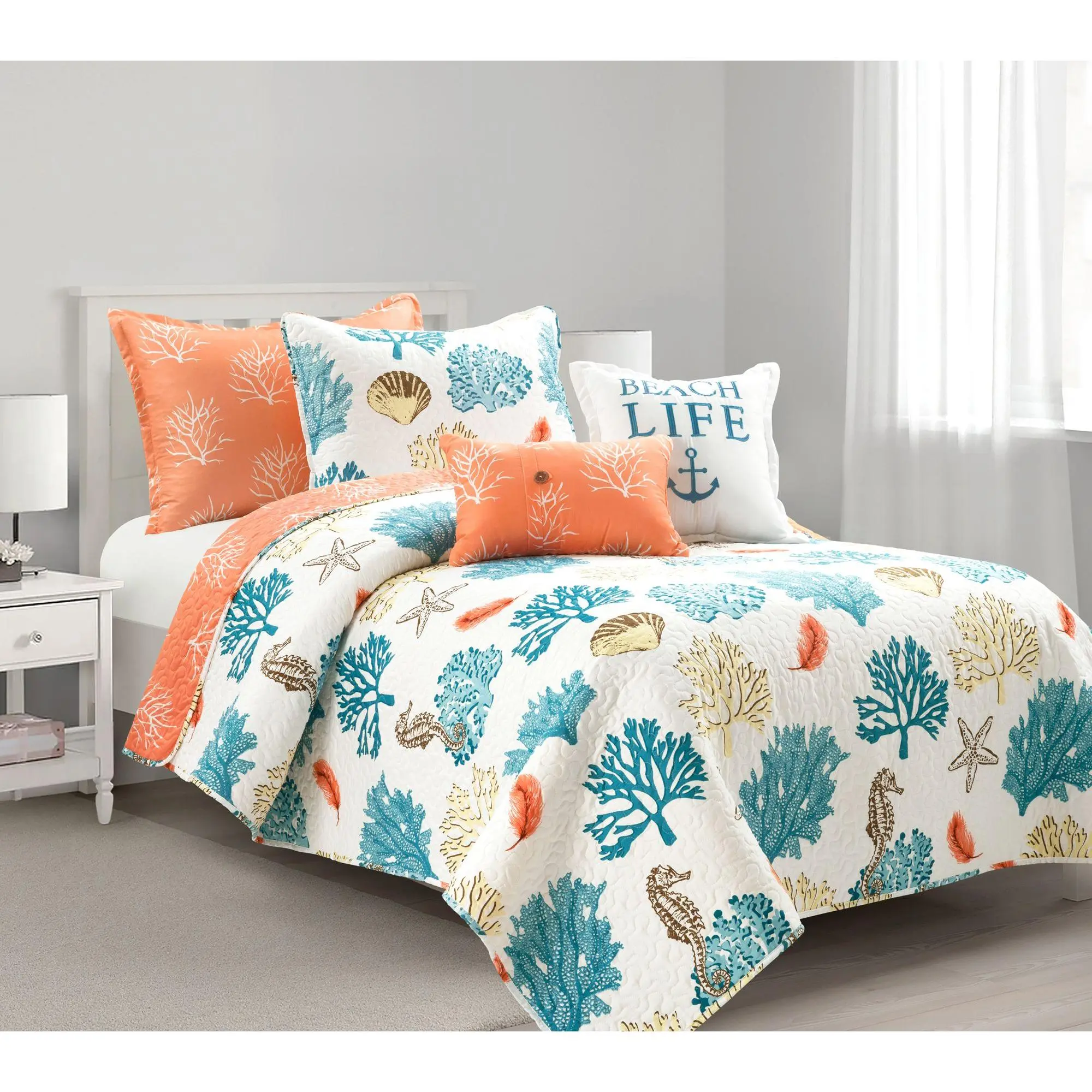 Coastal Reef Feather Oversized Quilt Set T/T-XLby Lush Decor Coastal Reef Feather Oversized Quilt Set T/T-XLby Lush Decor