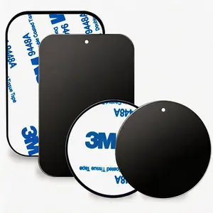Metal Plate for Magnetic Phone Mount - 4 Packs Universal Ultra Thin Black Metal Disc w/Strong 3M Adhesive Sticker - Replacement Accessory Kit - 2 Rectangle (1.75"x2.5") & 2 Round (1.5"x1.5")